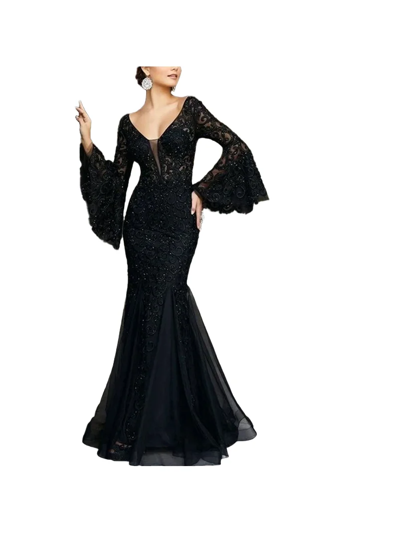 2023 Neues Damen-Ballkleid mit Spitzenstickerei, schmale Passform, Bla Fi Tail Evening Dr. Long Sve Midi Dr. KTV-Ballkleid aus Polyesterfaser