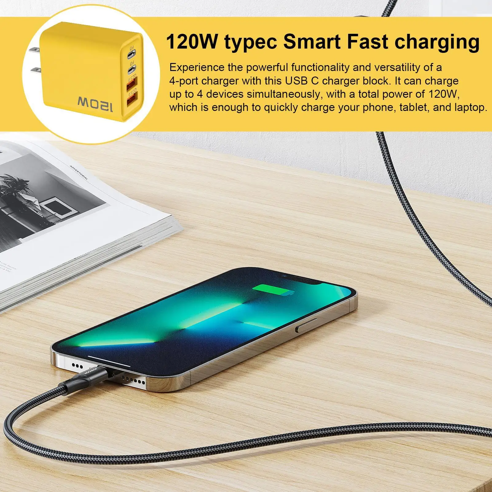 

Зарядное устройство для сотового телефона, 120 Вт, вилка Cube, зарядное устройство для телефона, быстрая зарядка телефона, USB-адаптер, двойное зарядное устройство типа C PD, аксессуары для смартфонов