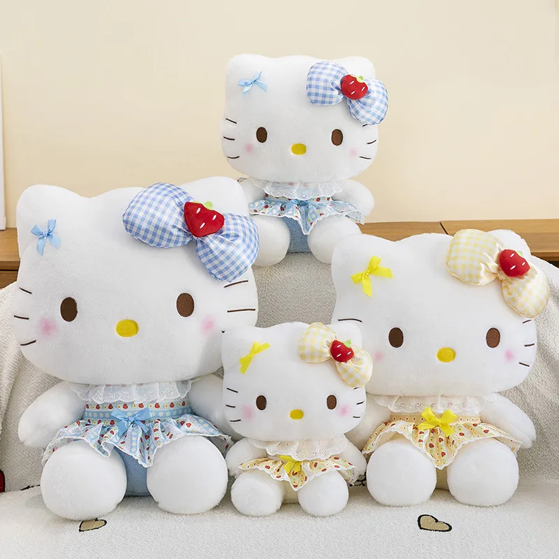 30CM Animatie Sanrio Hello Kitty Pluche Pop in Aardbeienrok PP Katoen Gevuld Kussen Kawaii Sofa Ornament Vakantiecadeau