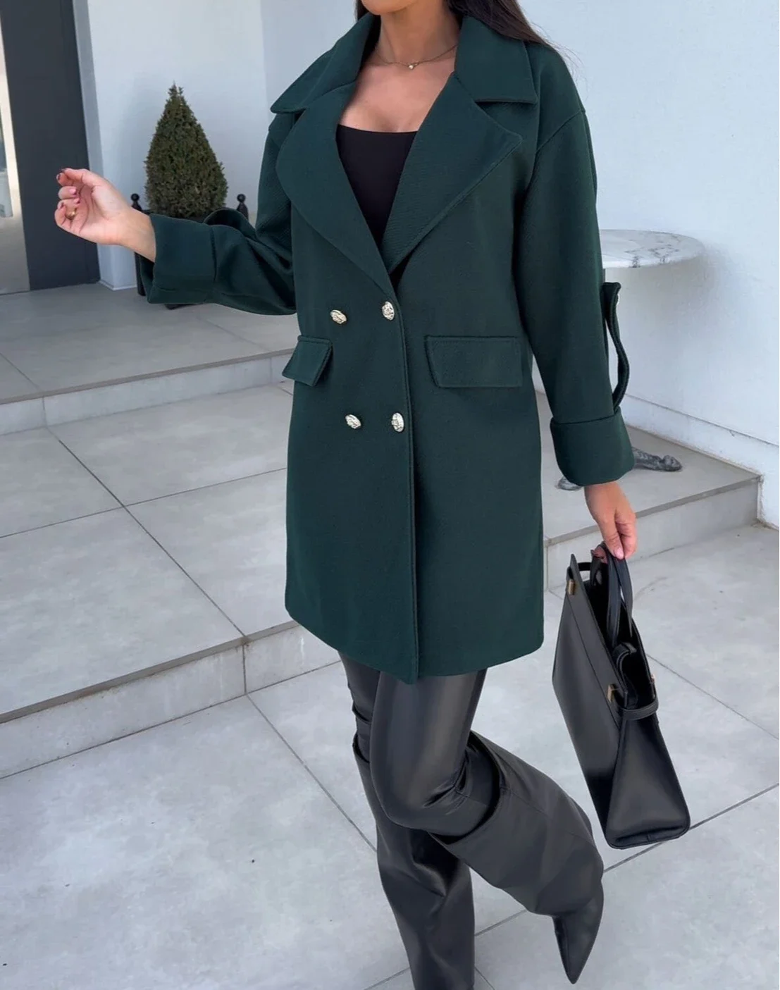 Long Sleeves Blazers Coats for Women Streetwear 2024 Winter New Solid Color Fashionable Versatile Double Breasted Jacket Female