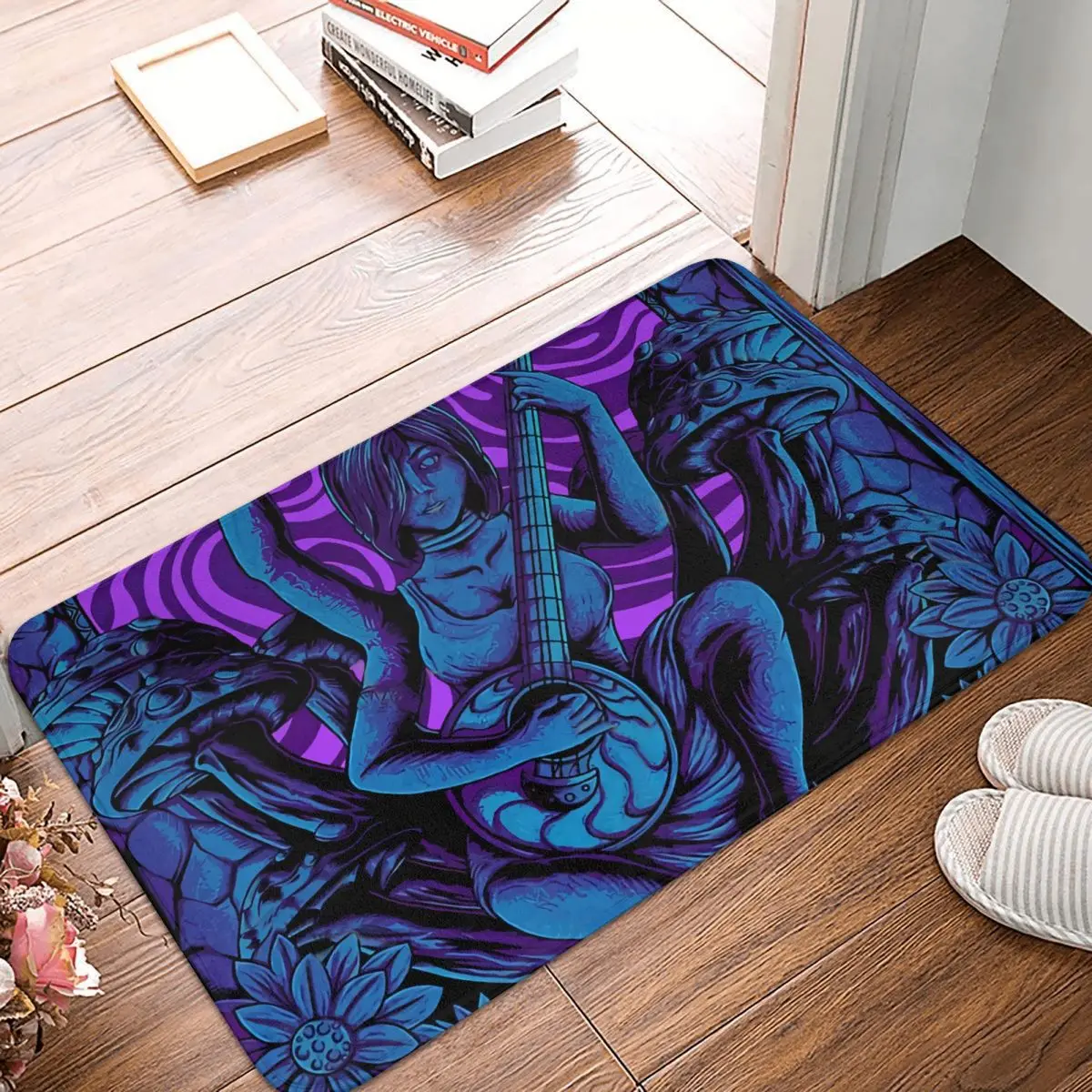 Shiva India God Non-slip Doormat Kitchen Mat Angel Girl Playing Guitars Floor Carpet Entrance Door Rug Home Decor