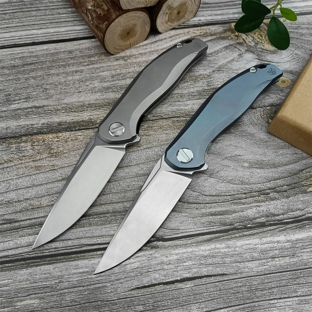 New Pocket Folding Knife High Hardness D2 Blade TC4 Titanium Alloy Handle Camping Hiking Tactical Hunting Outdoor Knife for Men