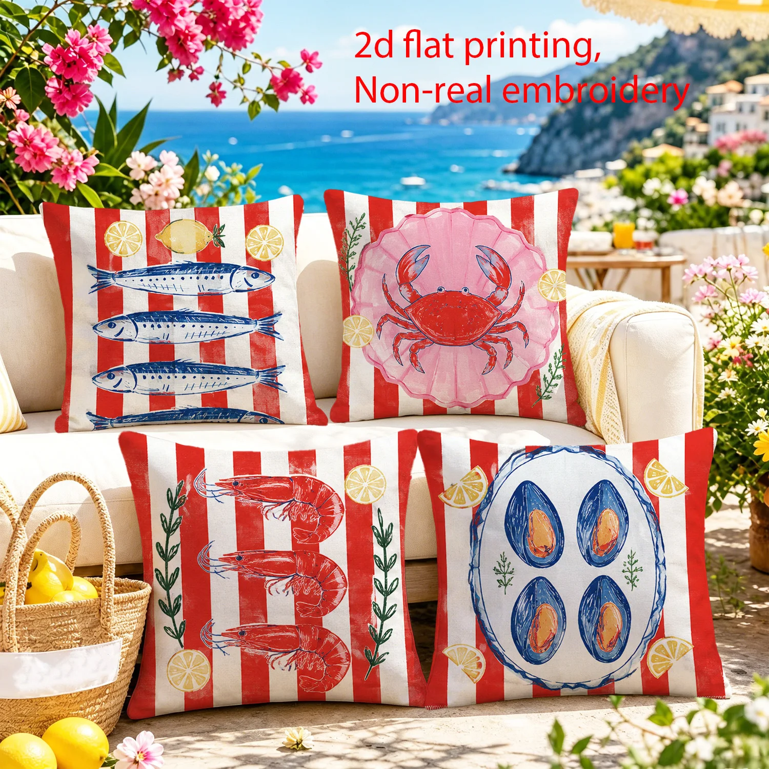 4pc  Nautical Seafood Cushion Cases Suitable for garden courtyard sofa chair decoration cushion cover, gift, pillowcase only