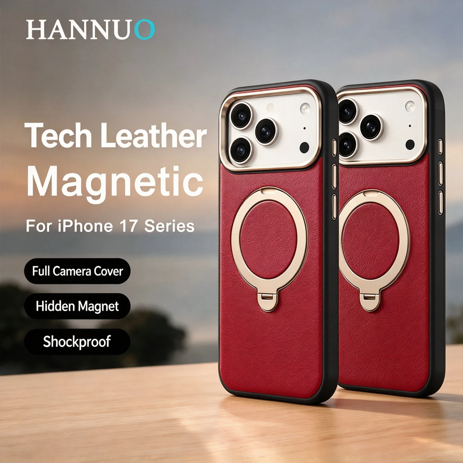Leather Magnetic Phone Case for iPhone 18 17 Pro Max Protective Cover For Magsafe Charging Protect Cover Metal Ring Holder