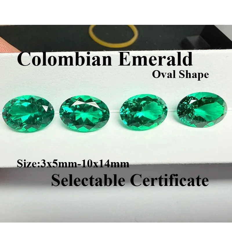 Top Lab Grown Columbian Emerald Oval Shape Green Charms Gemstone for DIY Ring Necklace Earrings Making Selectable Certificate