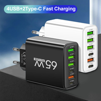 Total 65W USB C Charger 6 Ports Fast Charging Wall Charger for iPhone 15 14 Pro Max Samsung Galaxy S23 Xiaomi 14 Mobile Phone Ch