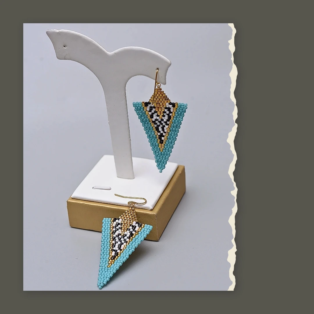 ZGMXR Rice bead earrings Triangle Geometry Hand-woven Irregular Bohemia Leopard pattern Alloy Woman Fashion Beaded earrings