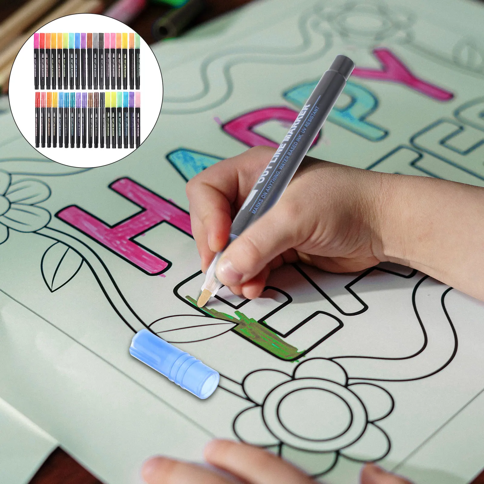 

Outline Pen Highlighter Markers Marking Pens Glitter Journaling Double-line Contour Drawing Shiny Graffiti Highlighters