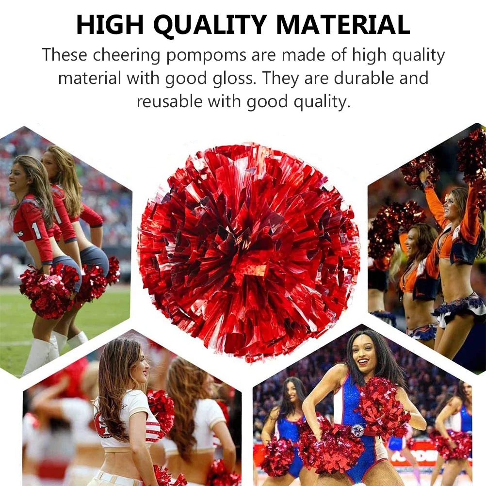 

4pcs Cheerleading Pom Poms Red Durable Quality Glossy Material School Sports Dance Accessories Bulk Memorable Team Souvenir