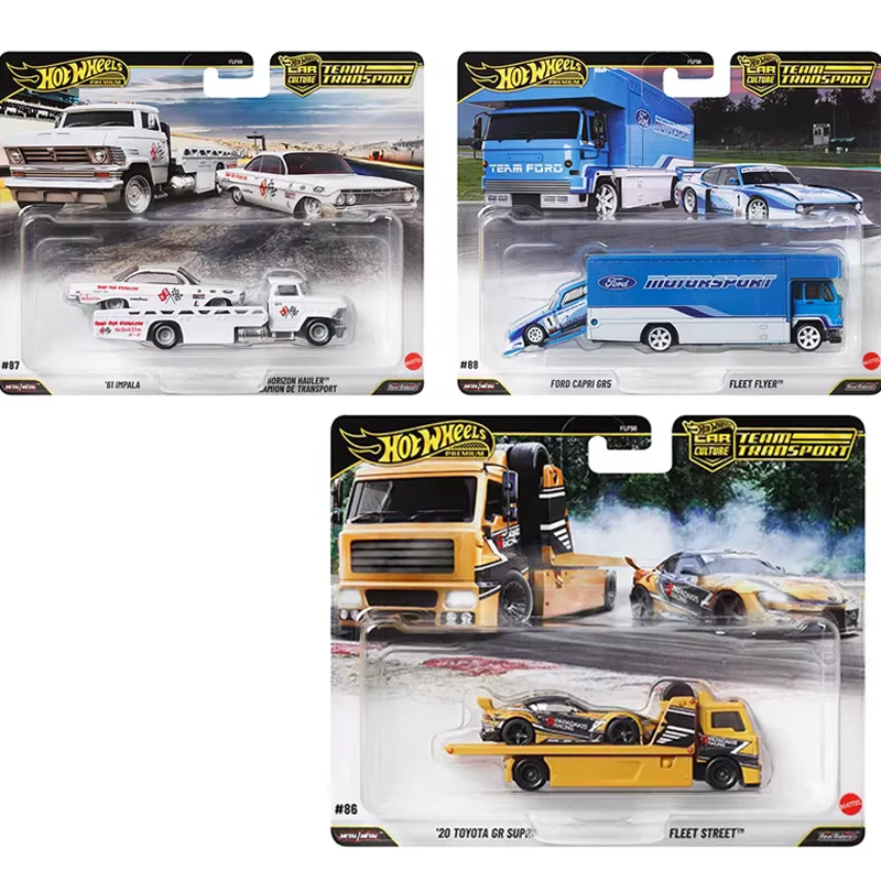 Hot Wheels genuino Premium 1/64 equipo de transporte coche cultura Ford flota Flyer Impala Horizon Toyota Supra niños juguetes modelo vehículo