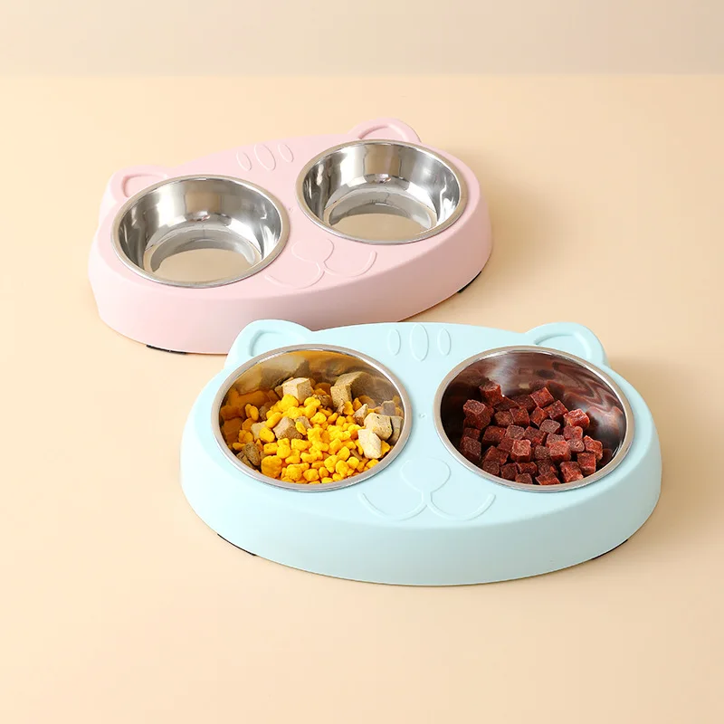 Pet Double Bowl Plastic Kitten Dog Food Drinking Tray Feeder Cat Feeding Pet Supplies Accessories comederos gato