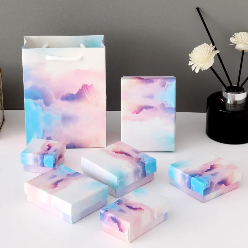 Gradient Cloud Style Jewelry Gift Box Bracelets Earring Ring Necklace Jewelry Set Box Square Round Packaging Cases Display 8Size