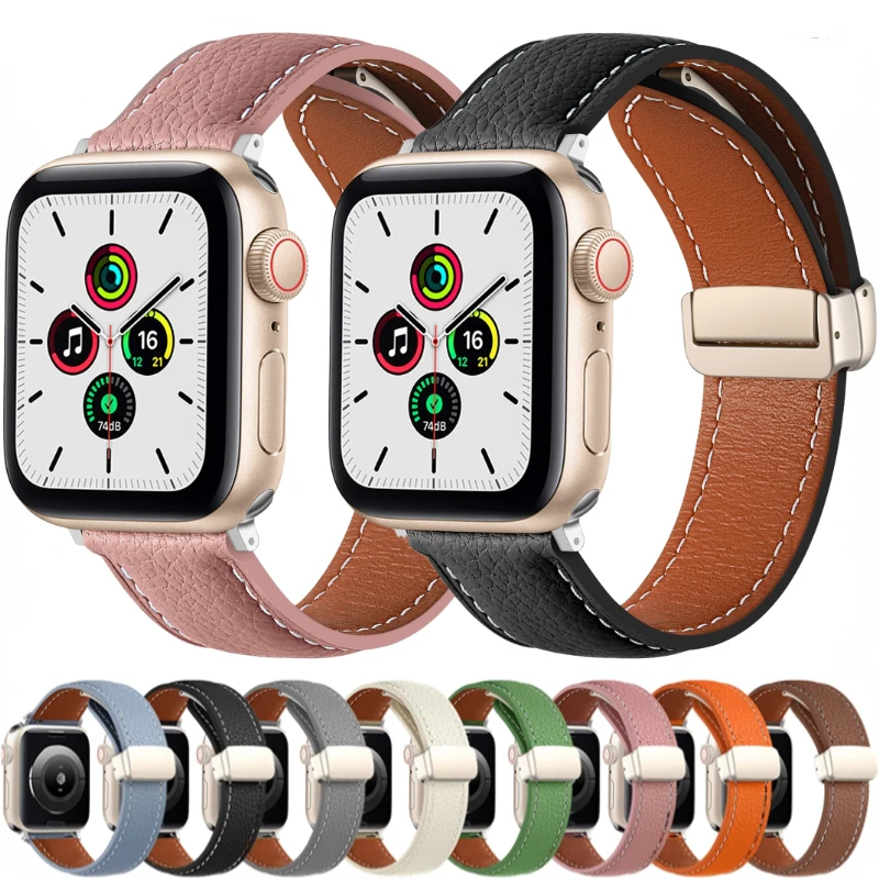 

Leather Strap For Apple Watch Ultra 8 7 49mm 45mm 41mm Sports magnetic clasp bracelet Band iWatch Series 6 5 4 SE 40mm 44mm 42mm