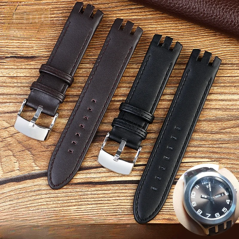 Curved Three Fork Leather Watch Strap for Swatch Yts401 402 409 713 Ytb400 Waterproof Sweatproof Watch Band Accessories 20mm