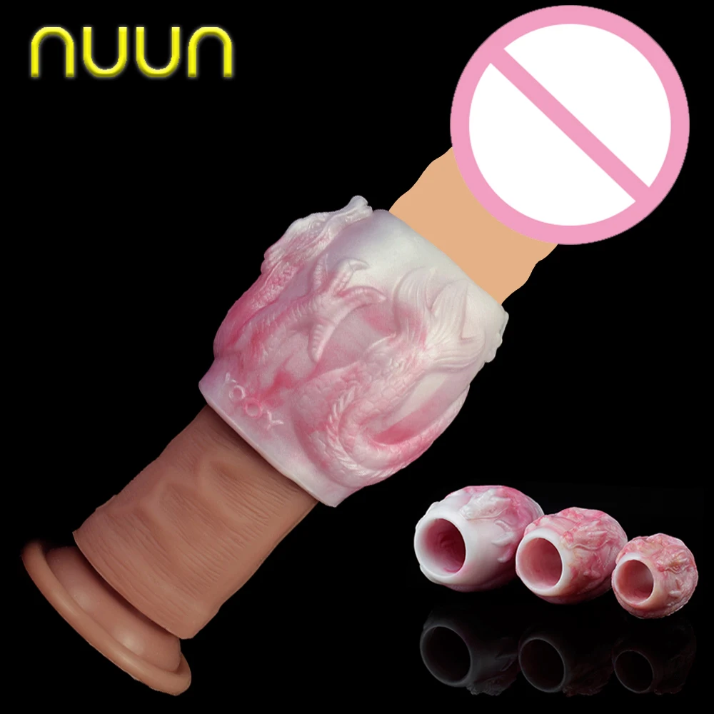 NUUN Fantasy Soft Silicone Penis Enlargement Sheath Large Knot Cock Sleeve Delay Ejaculation Sex Toy For Men Hollow Ring 3 Sizes