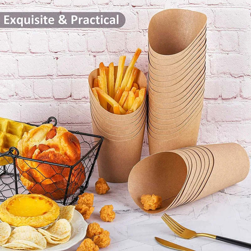 200 Pieces French Fry Holder Cups 14 Ounces Disposable Take Out Party Baking Supplies Paper Popcorn Boxes Brown