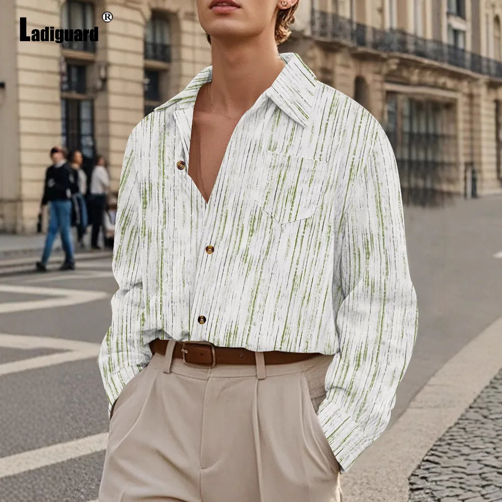 Men's Stand Pocket Casual Shirts Clothing 2024 England Style Vintage Striped Blouse Men Elegant Fashion Basic Tops Shirt blusas