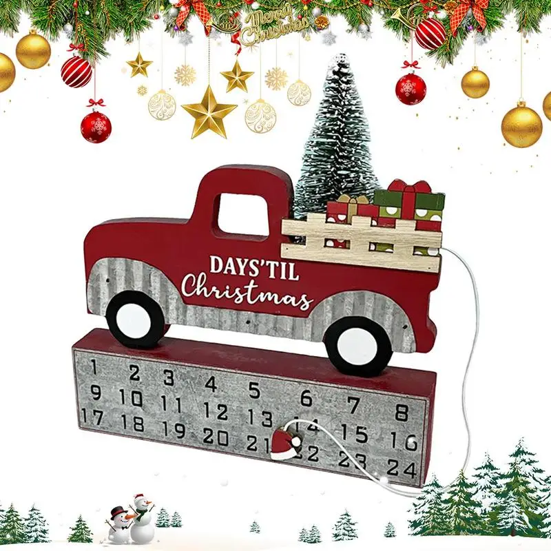 

Creative Wooden Car Christmas Advent Calendar Countdown With 24 Days Adjustable Magnetic Hat Home Table Ornaments Party Decor