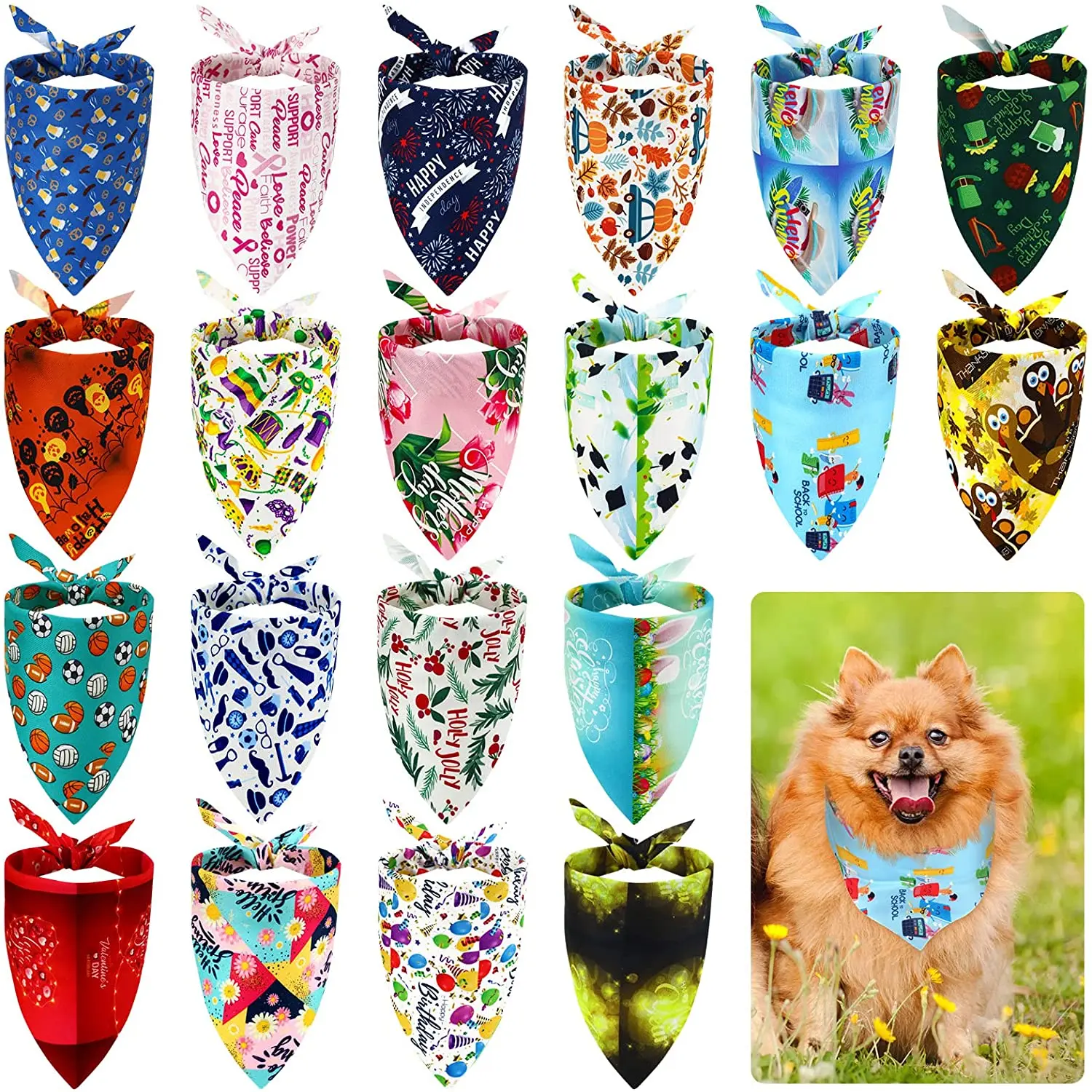 20er Packungen Weihnachts-Hunde-Bandana, dreieckige Schals für Hunde, Thanksgiving, Halloween, Hunde-Lätzchen, Bandanas für Hunde-Accessoires – Detail 1