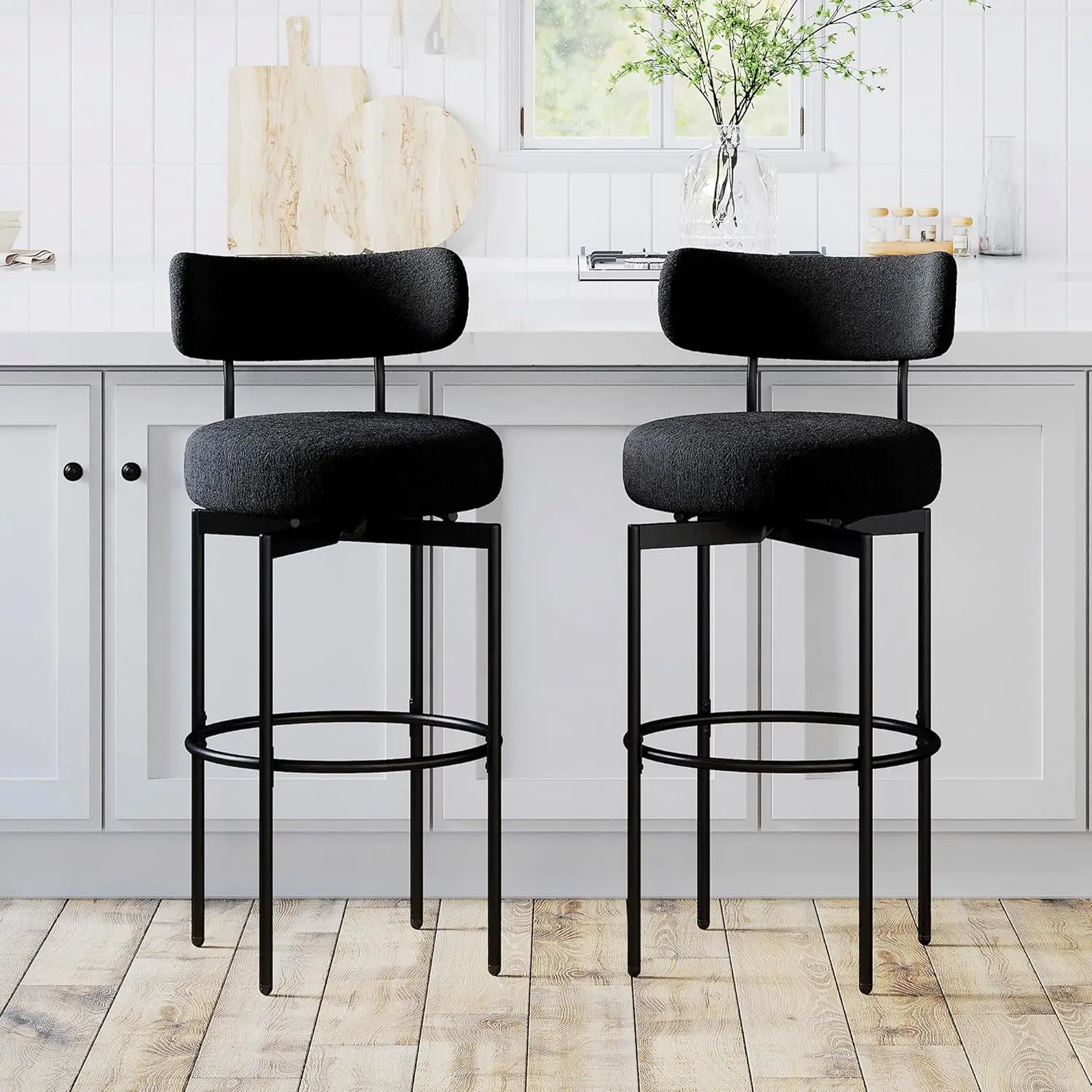 

Набор из 2 черных вращающихся барных стульев с высокой спинкой, стулья для кухонного острова (1 шт., черные), на заказ