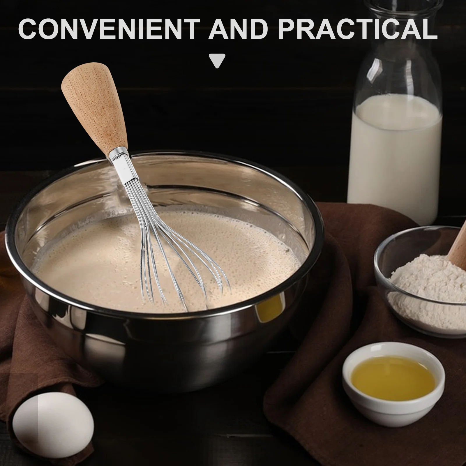 

Stainless Steel Mini Whisk Portable Elongated Design Egg Beater Mixing Cream Sauces Kitchen Gadget Handheld Mixer