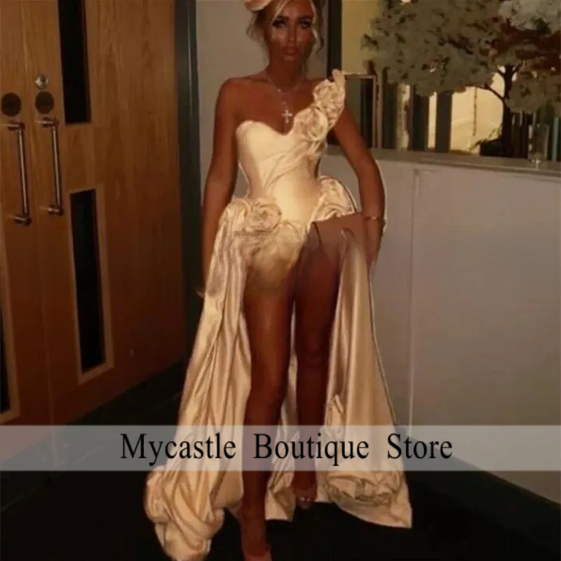 Customized Short Prom Dresses Handmade Flowers One Shoulder High Low Sheath Reception Dress Party For Women