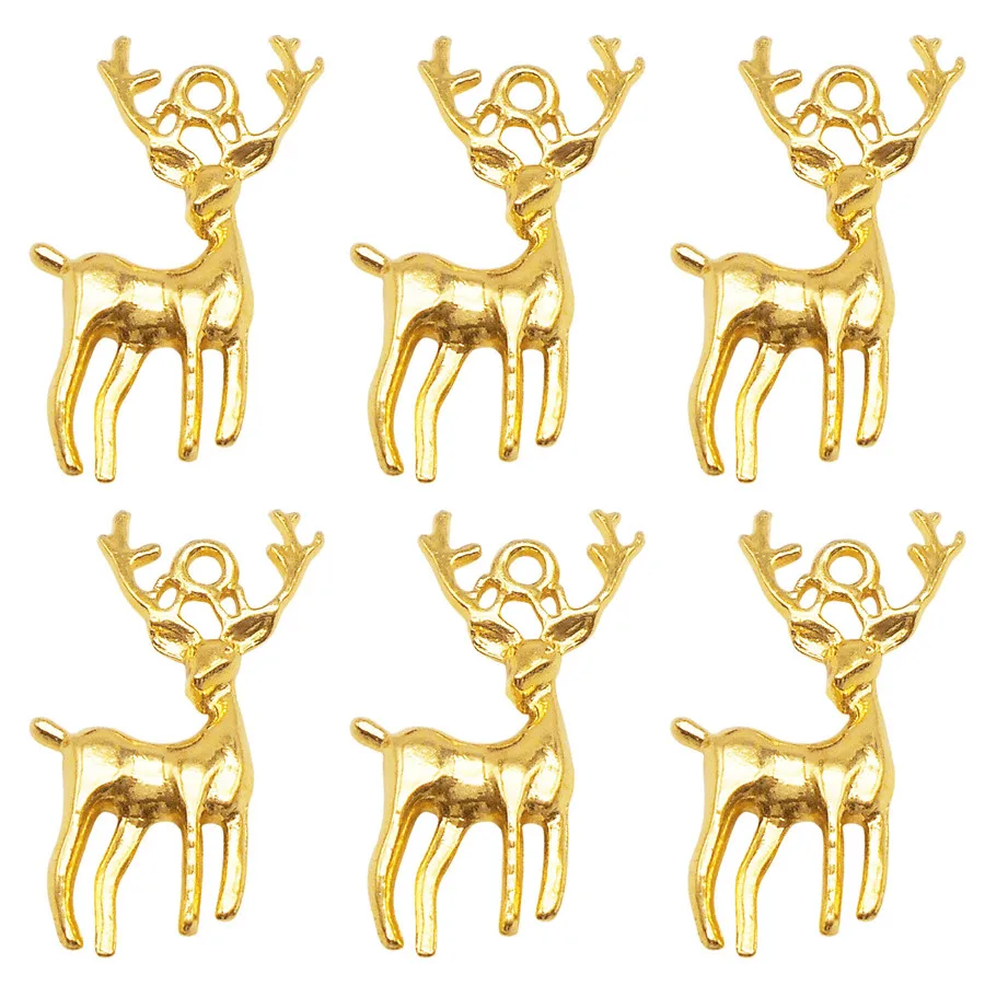 20PCS Alloy Gold Color Deer Elk Charms Christmas Pendants For Necklace Jewelry Making Handmade Crafts Accessory