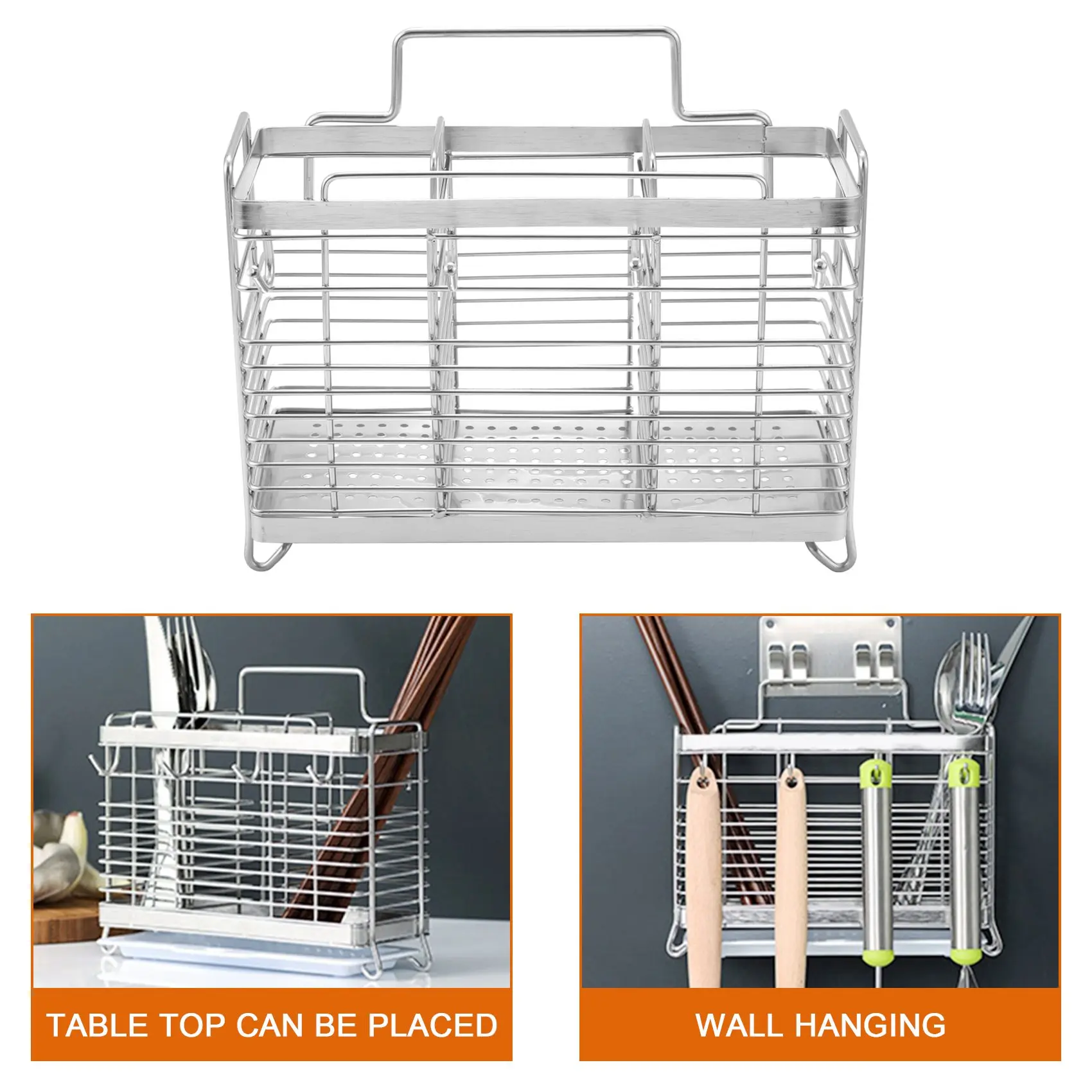 

AD30-Kitchen Hanging Stainless Steel Chopsticks Spoons Fork Cutlery Holder Organizer Rack Drainer Storage
