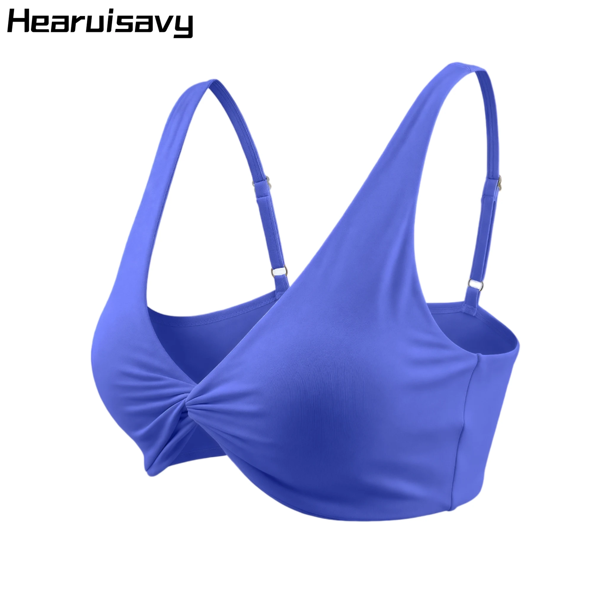 Hearuisavy Women's Twist V Neck Padded Sports Bra Adjustable Straps Back Cutout Dry Yoga Gym Run Low Support Crop Workout Top