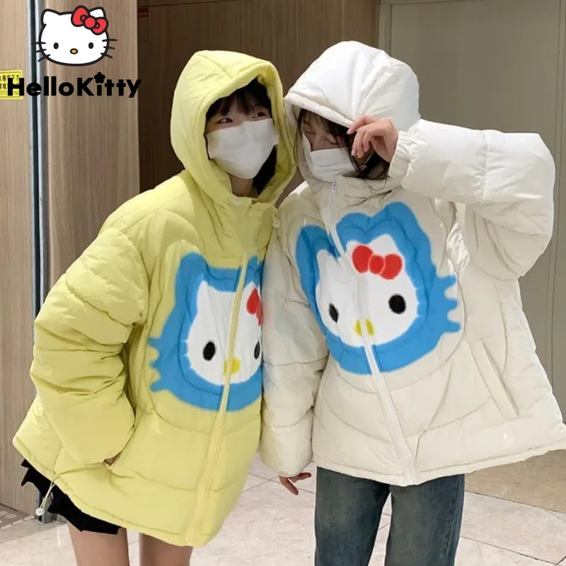 Sanurgente Hello Kitty-Veste rembourrée à capuche pour femme, vêtements de dessin animé, manteau chaud, haut Y2K, style japonais, mignon, mode Harajuku, hiver, nouveau