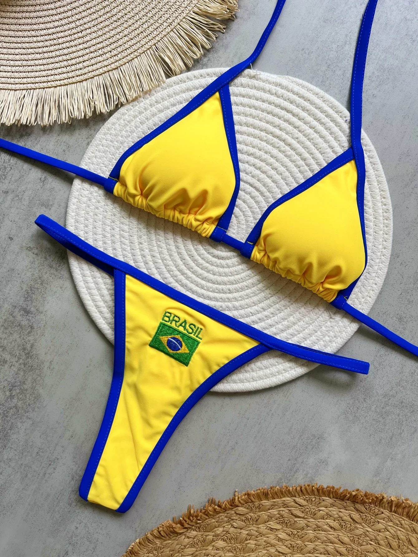 

RUOTONGSEPT G-string Thong Brazilian Bikini Women Swimwear Female Swimsuit Two-pieces Bikini set Bather Brasil Flag Bathing Suit