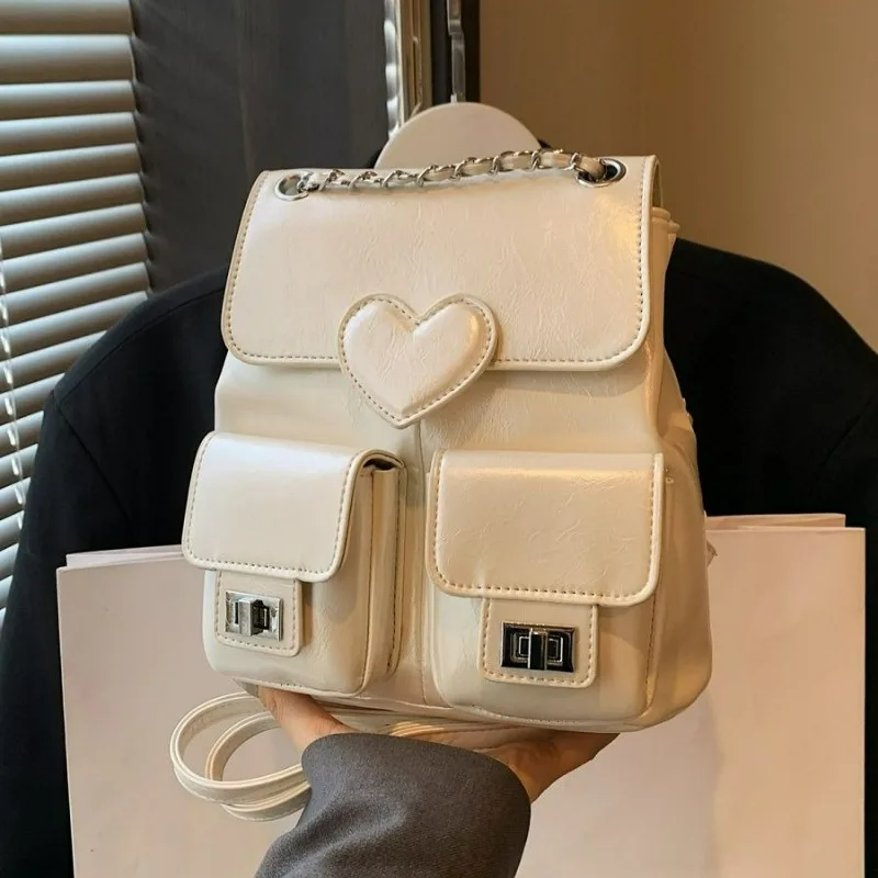 Love Design Women's Shoulder New Versatile Chain Backpack Fashion Travel Small Schoolbag Women Exquisite Simple Trend Leisure