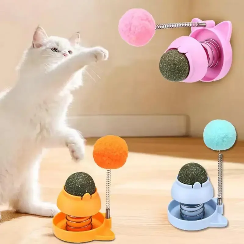 Rotatable Cat Licking Balls Edible And Healthy With Spring Ball Catnip Bubbles Lickables For Indoor Cats Catnip Ball toy For cat