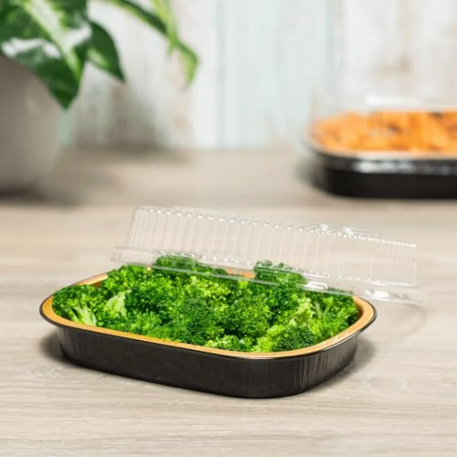 

24 oz Black & Gold Oven/Grill Safe Aluminum Pans with Clear Lids (AF-TOP24-COMBO) - 50 Count