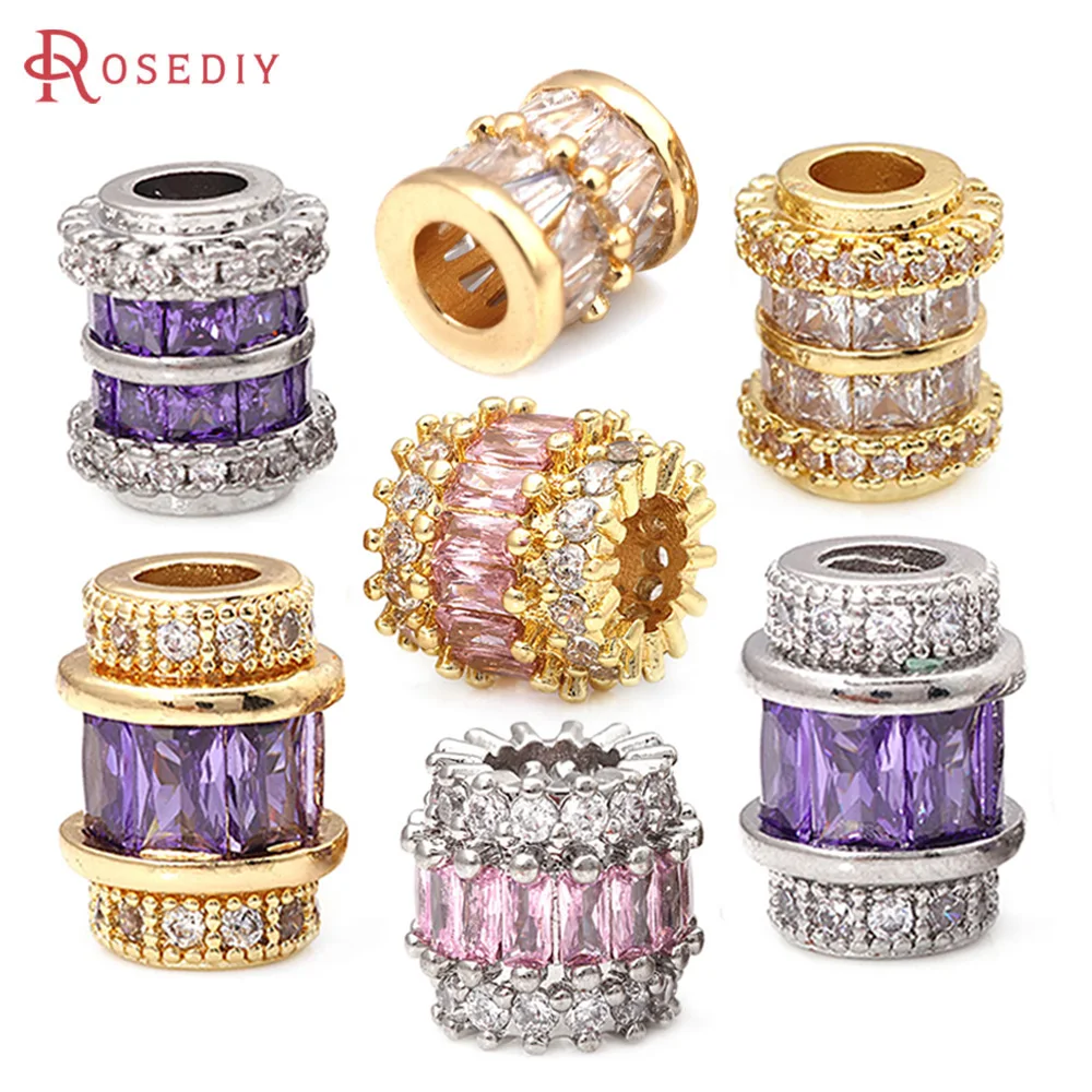 

18K Gold Color Brass and Zircon Large Hole Cylinder Spacer Beads Bracelets Beads High Quality Jewelry Diy Accessories Making