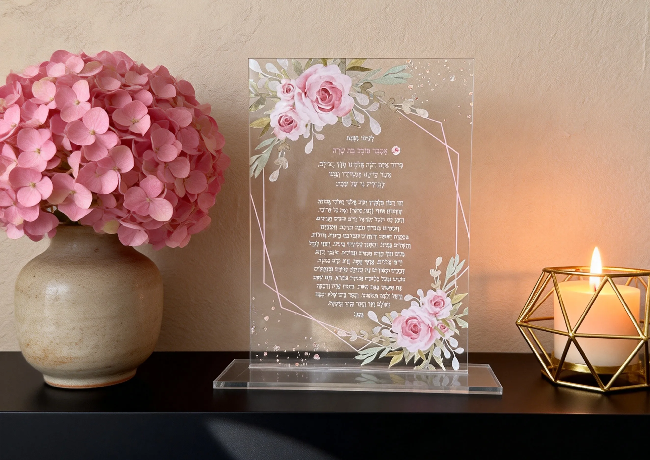 

10Pcs Custom Acrylic Hebrew Blessing Invitation,Transparent Wedding Invites,Personalized Jewish Prayer PVC Card,Party Decor