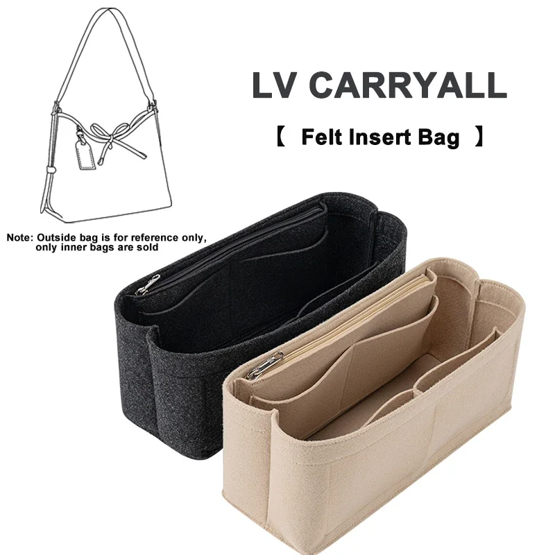 EverToner  For LV Carryall PM Felt Cloth Insert Bag with Zipper Fit Handbag Cosmetic Bag Travel Bag Liner