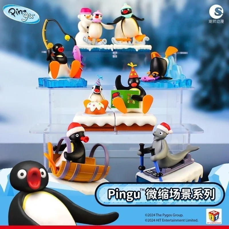 

Pingu Penguin Family Miniature Scene Twist Egg Trendy Play Blind Box Trendy Toy Classic Retro Anime
