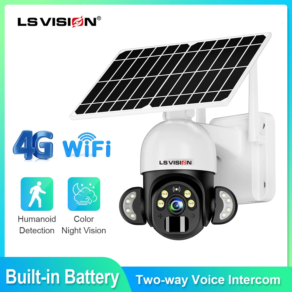 

LS VISION 4MP 4G Solar Security Camera WiFi Wireless Pir Human Detection 2K CCTV Video Surveillance Outdoor Cam Night Vision