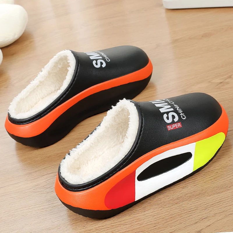 Fashion Winter Men\'s Warm Slippers Cotton Slippers Outdoor Indoor Warm Shoes Men Couple Comfortable Home Bedroom Plush Slippers