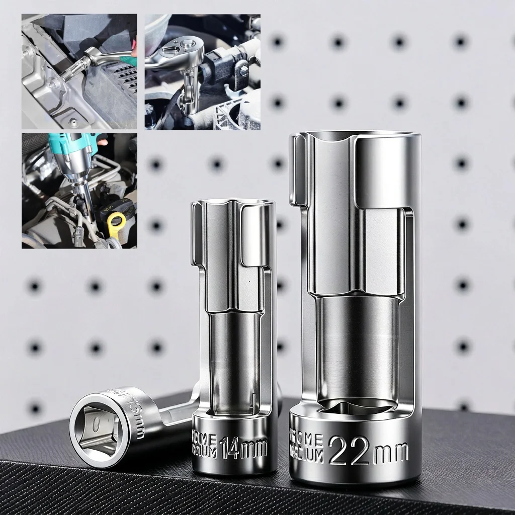 10-22mm Open End Socket Set, Flare Nut Fuel Injector Pipe Removal Tool, Hex Socket Kit for Auto Motorcycle Repair Service