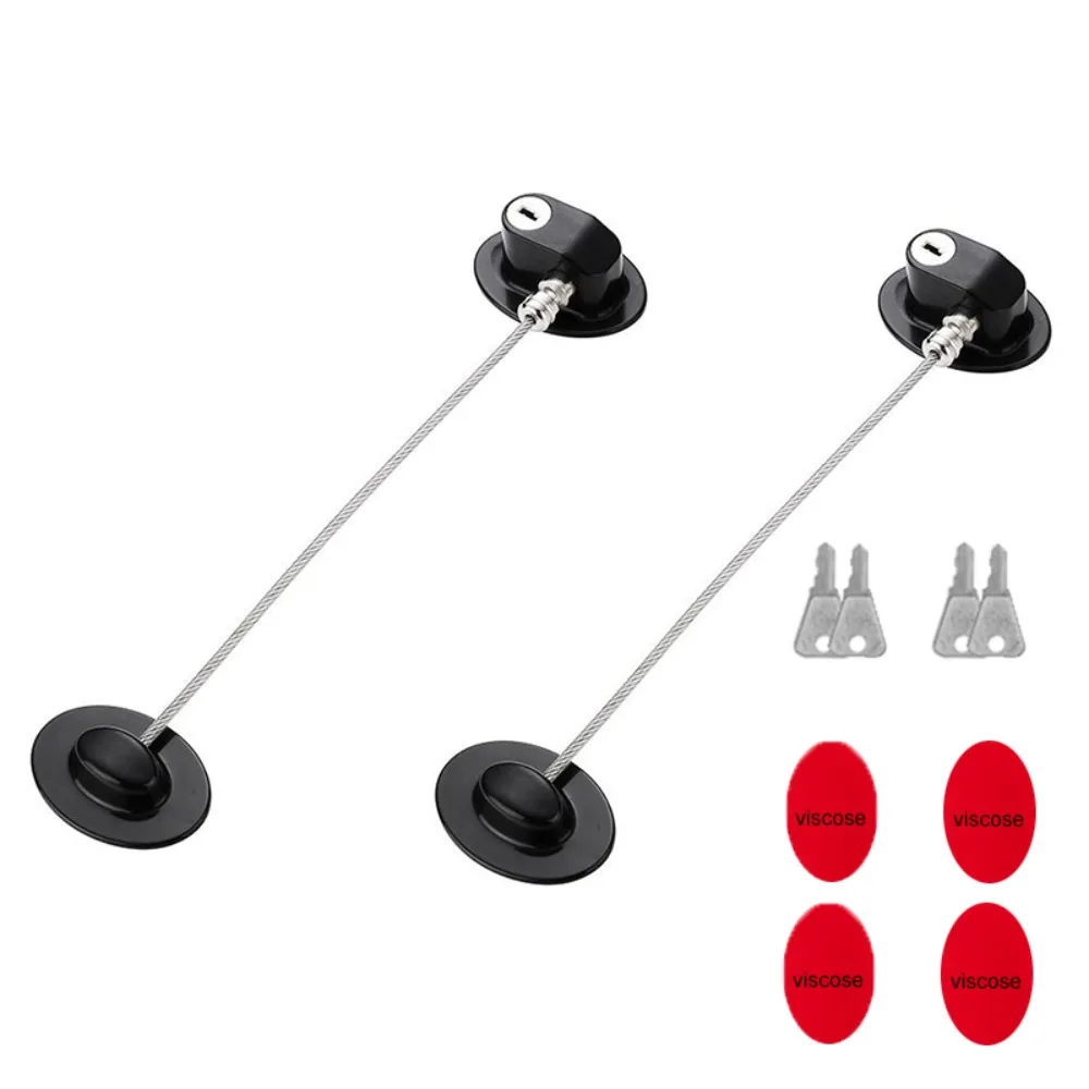

2Pcs Self Adhesive Children Safety Lock No Drilling Steel Wire Lock Rope Window Security Lock with Key Wear-resistant