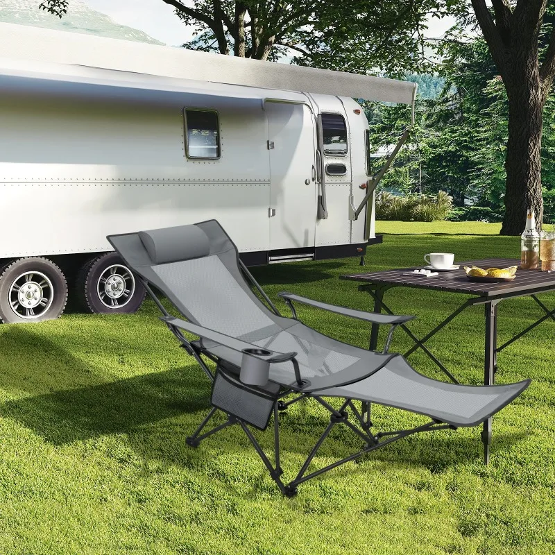 Ultralight Deck Chair Foldable Camping Chair Sun Beach Lounger with  Footrest Adjustable Backrest for Outdoor Fishing Barbecue