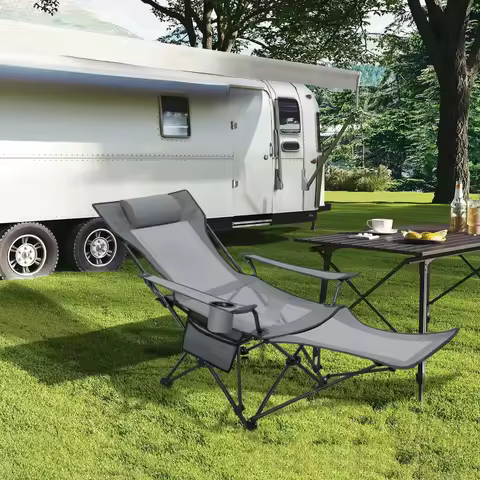 Ultralight Deck Chair Foldable Camping Chair Sun Beach Lounger with Footrest Adjustable Backrest for Outdoor Fishing Barbecue
