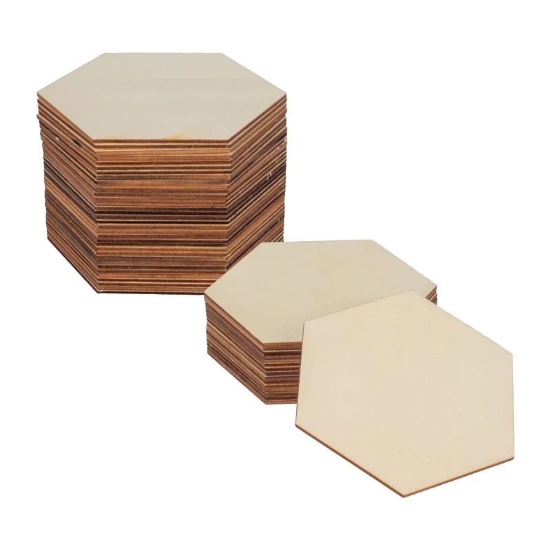 5pcs 9cm Unfinished Blank Wood Pieces, Natural Hexagon Wooden Slices Cutouts for DIY Crafts Pyrograph Painting Staining Coasters