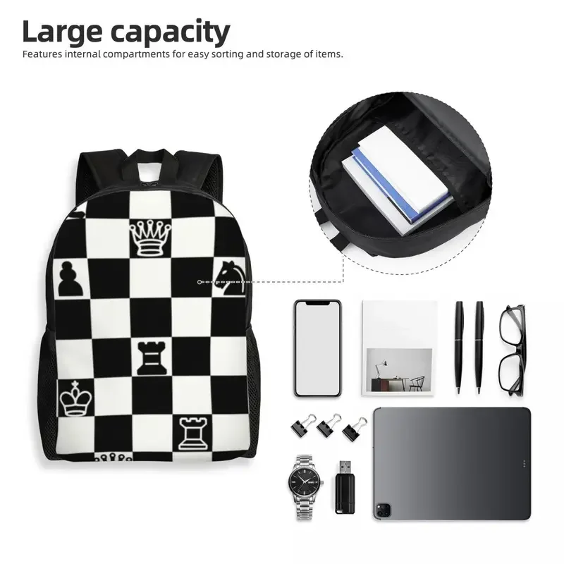 Custom Fashion Chess Backpacks Women Men Casual Bookbag for School College Chessboard Game Bags