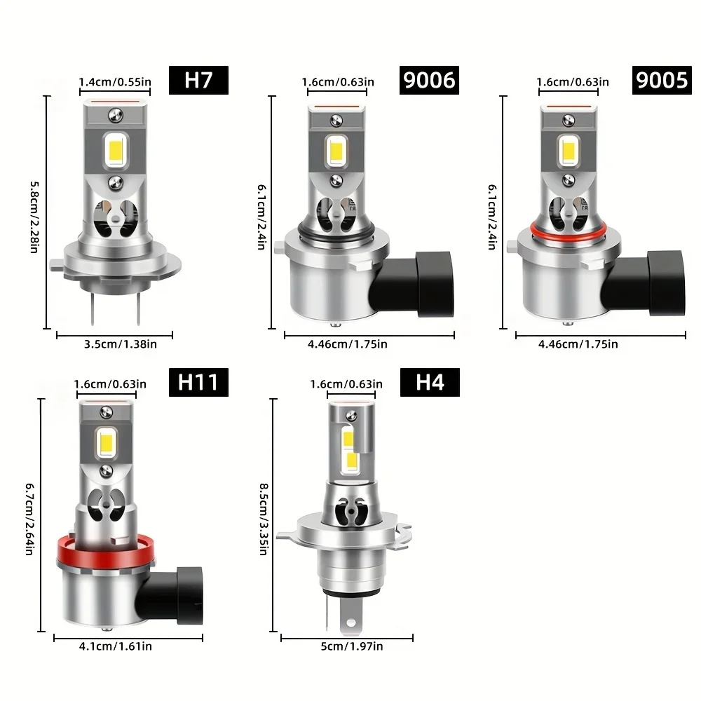 Ultra-Bright LED Headlight Bulbs 9005/HB3 9006/HB4 H4 H7 H11 Canbus Error-Free Super Brightness with 800% More Lumens, 2pcs Set