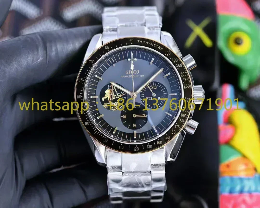 Luxury New Men Quartz Chronograph Watch Stainless Steel Black Blue Ceramic Leather Sport Watches 44mm