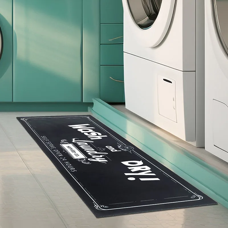 

Black patterned letter laundry room decorative carpet,anti slip backing washable floor mat,hallway,entrance door mat,kitchen mat