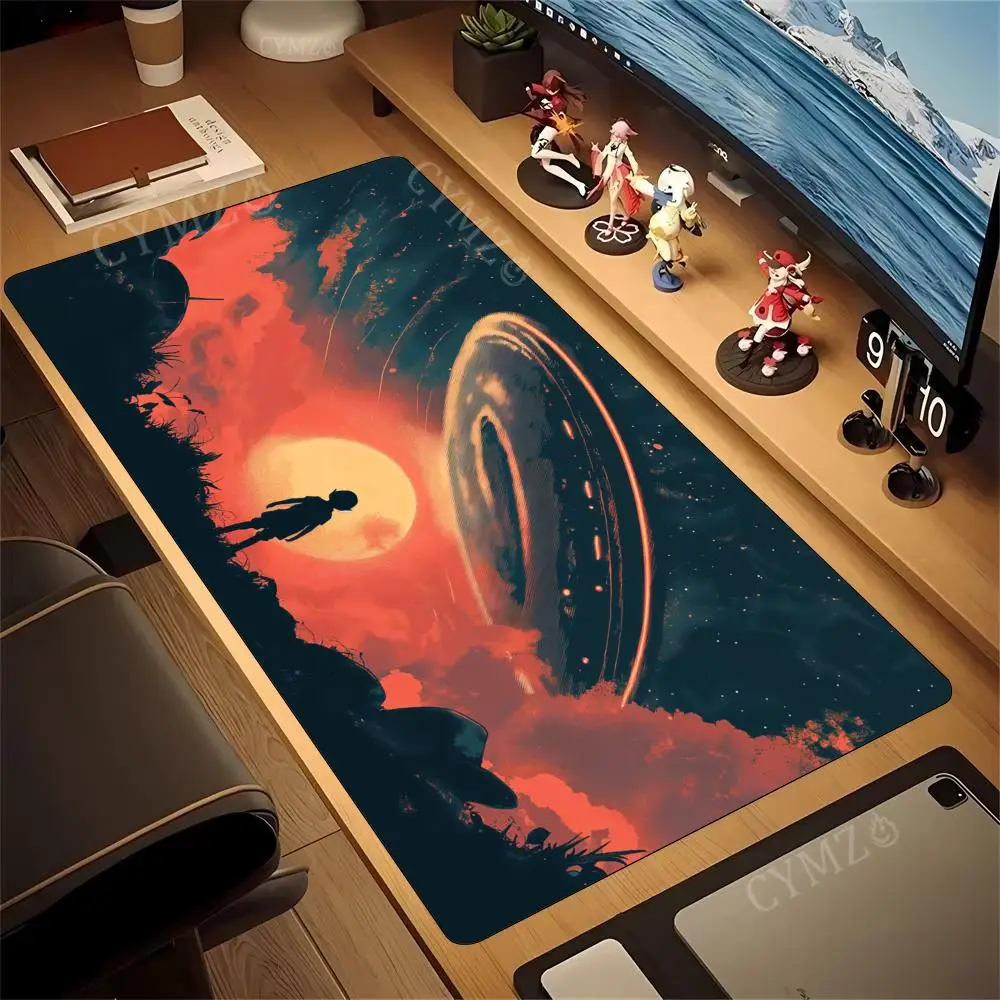 

Коврик для мыши с дизайном НЛО, настольный коврик с прошитыми краями, резиновая противоскользящая основа, аксессуары для ПК, игровой коврик, коврики для мыши, коврик